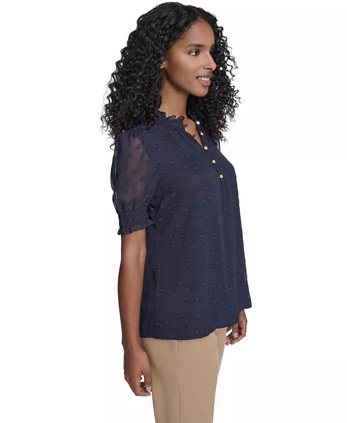 Women's Floral Clip Mock Neck Short Sleeve Blouse - thumbnail 2