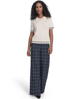 Women's Short Sleeve Pointelle Polo Sweater