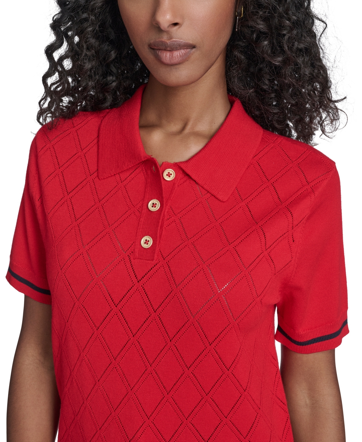 Tommy Hilfiger Women's Short Sleeve Pointelle Polo Sweater