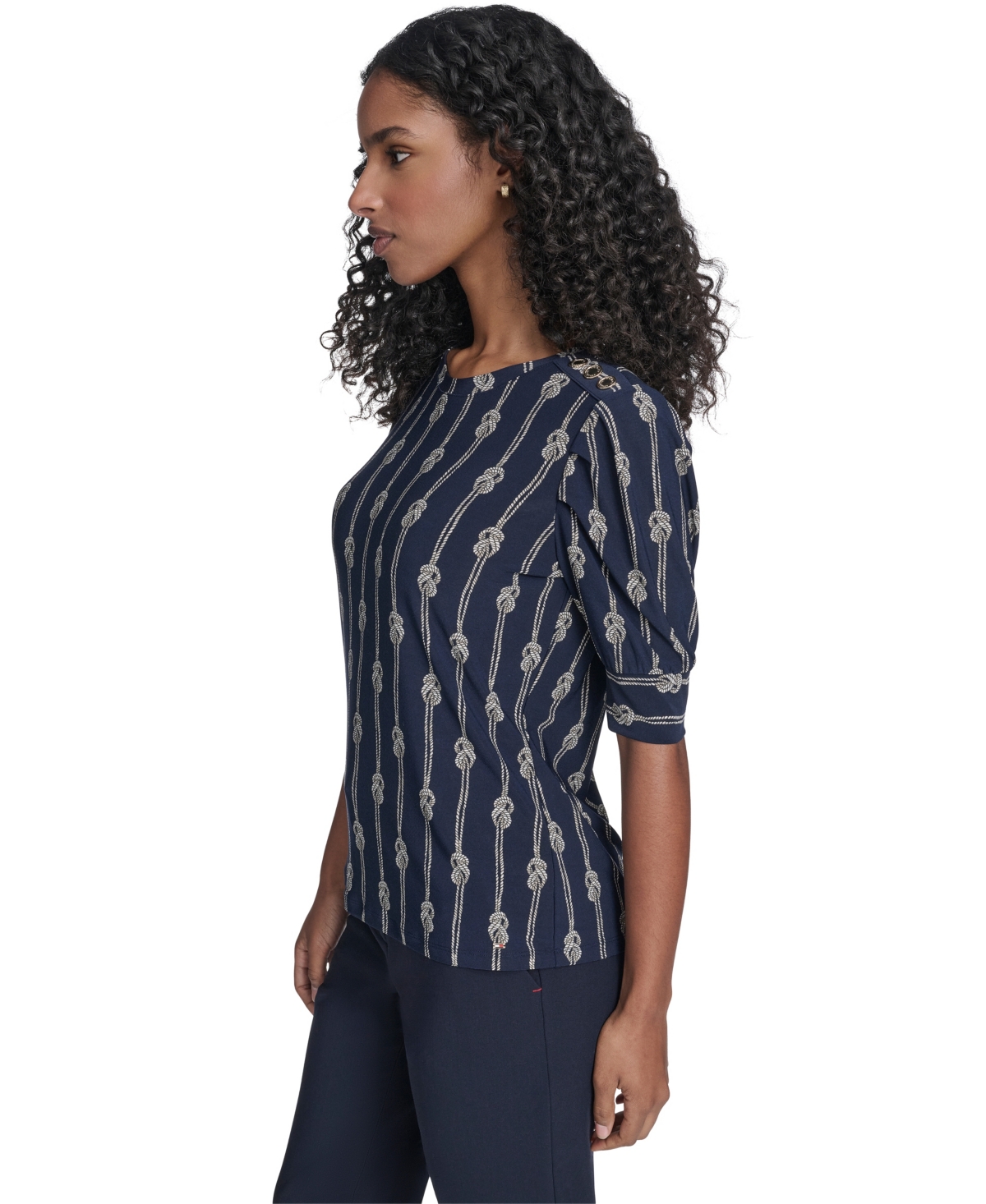 Tommy Hilfiger Women's Rope Knot Short Sleeve Crewneck Top