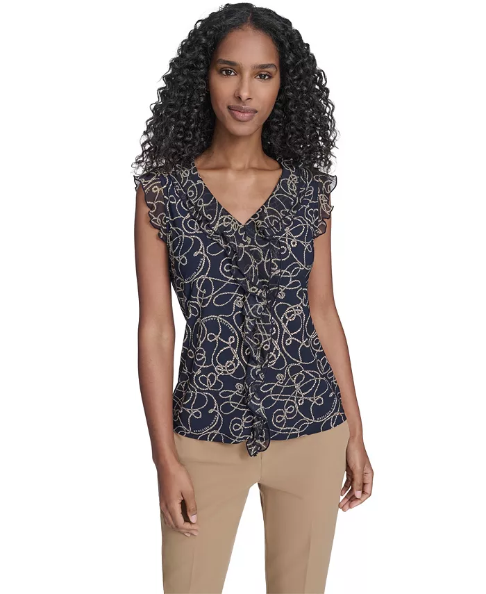 Women's Sleeveless Mixed Media Rope Print Top