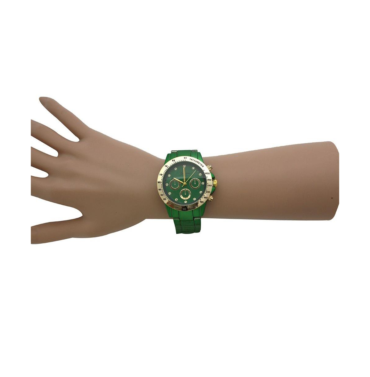 Green Solid Color Metal Three Dial Women Watch