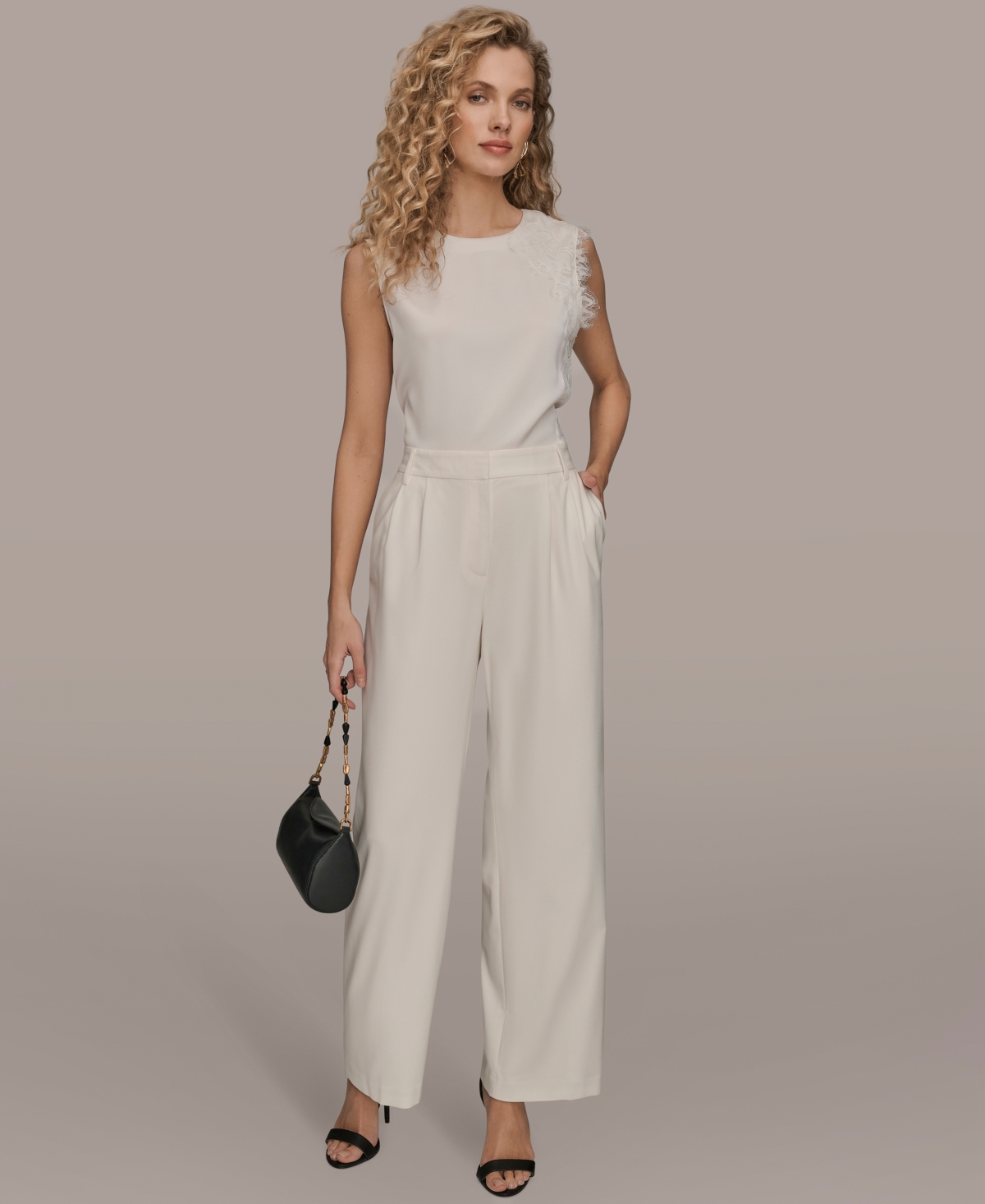 Donna Karan New York Women's High Rise Pleated Wid Leg Pants