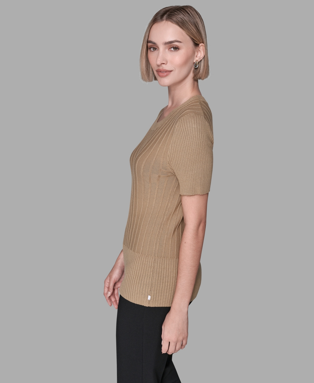 Karl Lagerfeld Women's Short-sleeve Ribbed Sweater In Brown