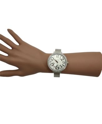 Silver Big Round Face with Rhinestones Women Watch