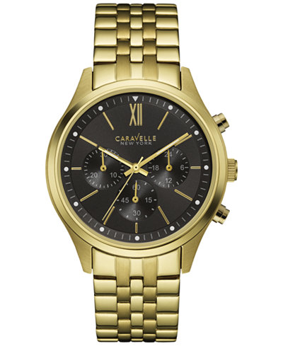 Caravelle New York by Bulova Men's Chronograph Gold-Tone Stainless Steel Bracelet Watch 41mm 44A108