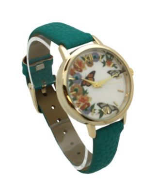 TEAL BUTTERFLY/FLOWER LEATHER WATCH