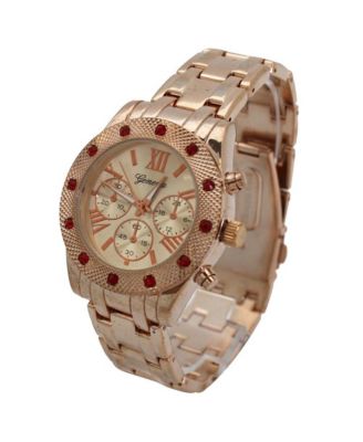 Women's Red Rhinestone Detail Boyfriend Metal Watch