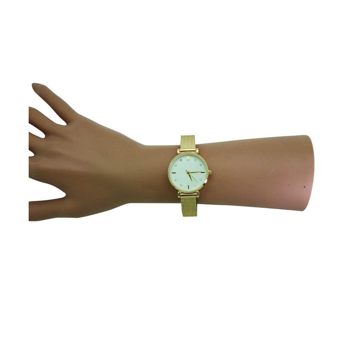 Olivia Pratt Every Day Textured and Rhinestone Metal Bangle Watch Gold