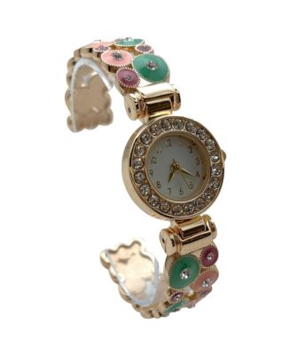 Pastels Gold Colorful Round Shapes Band Bangle Women Watch