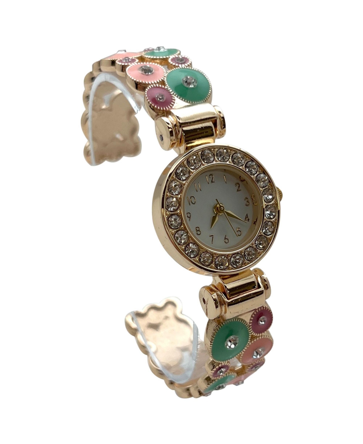 Olivia Pratt Pastels Gold Colorful Round Shapes Band Bangle Women Watch