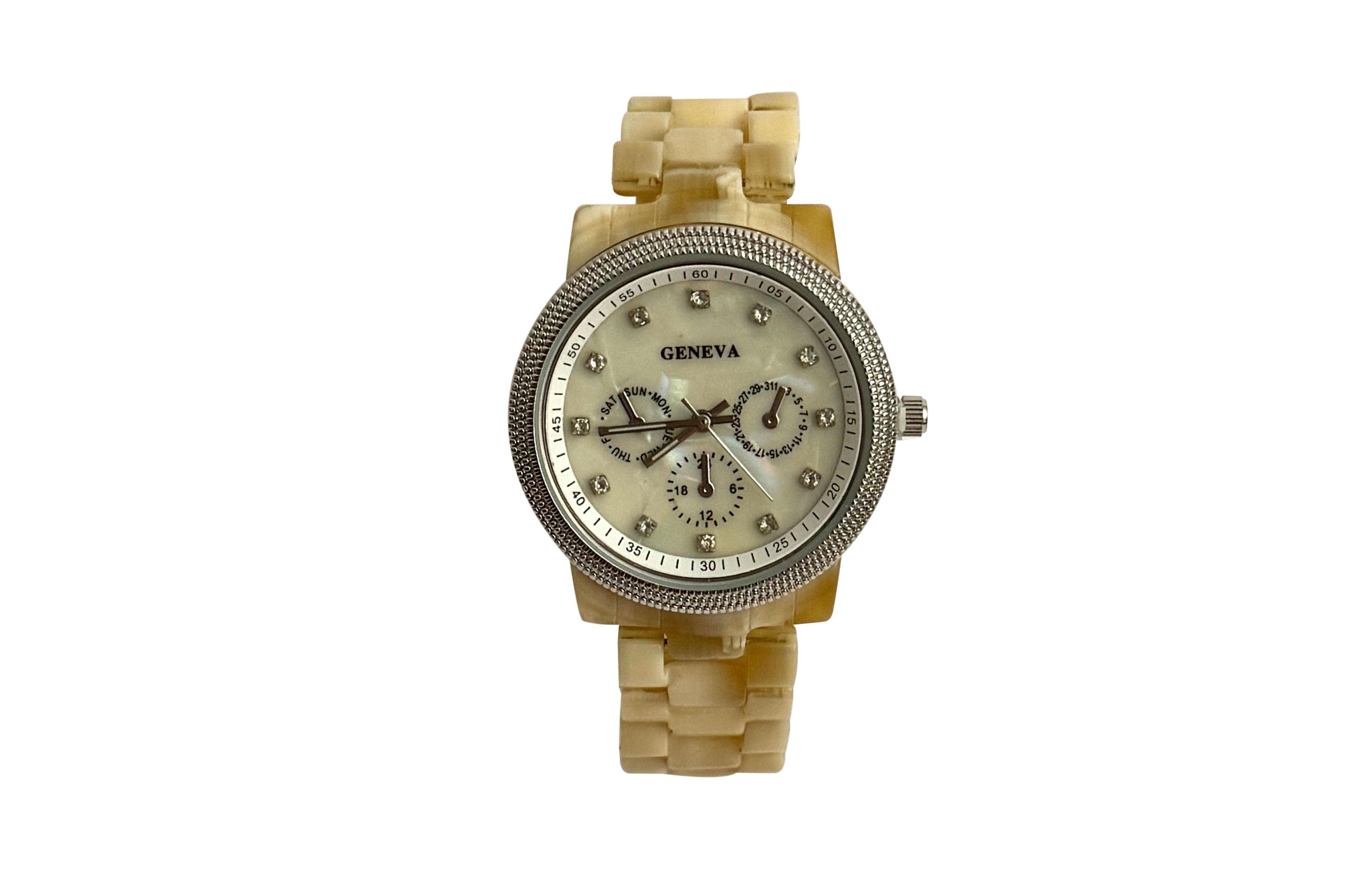 Olivia Pratt Beige Tortoise Acrylic Band Women Watch