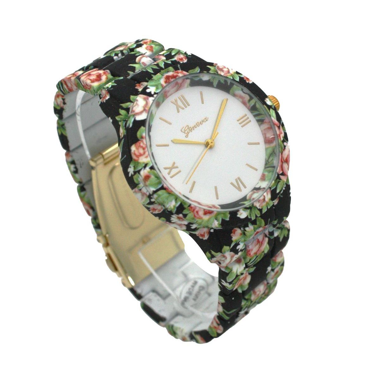 Olivia Pratt Black Floral Flowers Band Women Watch