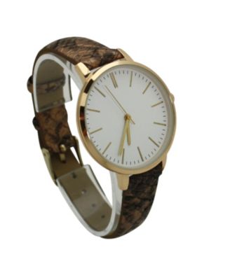 Bronze Snake Print Leather Strap Watch