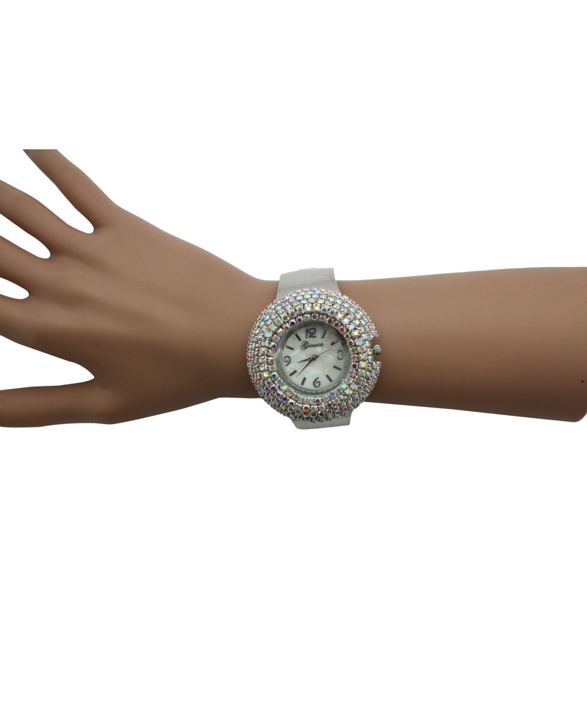 Olivia Pratt Silver Sparkle Rhinestones Chunky Bangle Women Watch