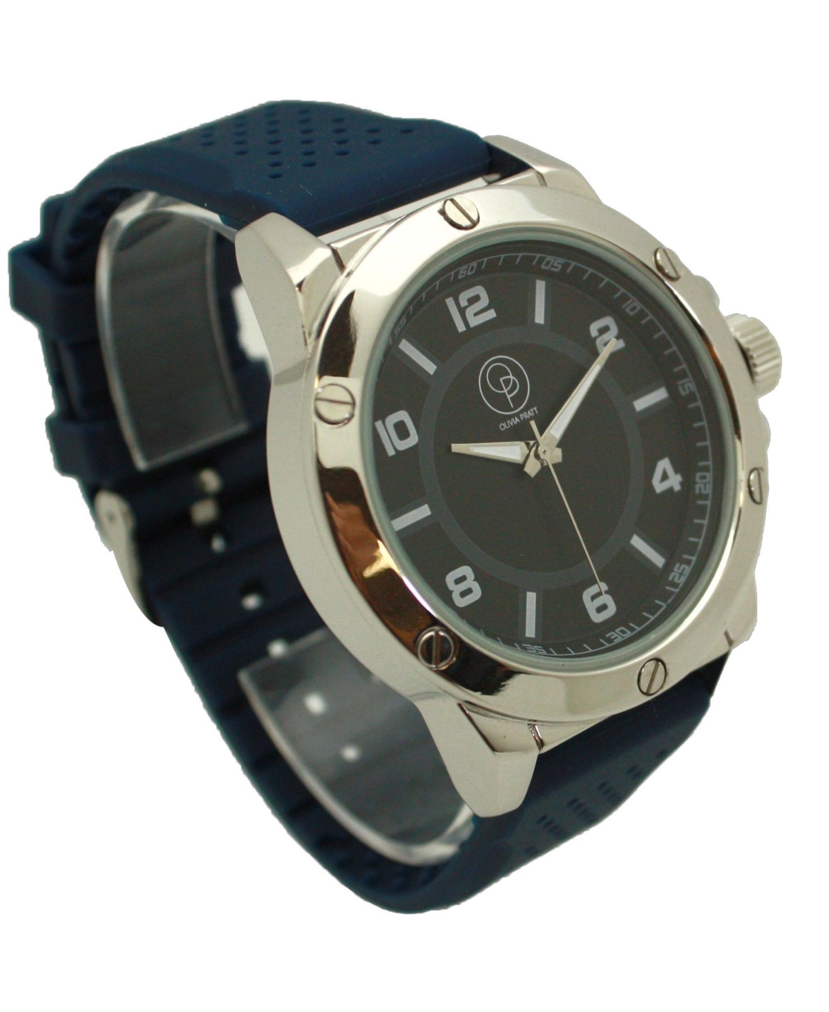 Olivia Pratt Navy Silver Three-Hand Silicone Band Men Watch