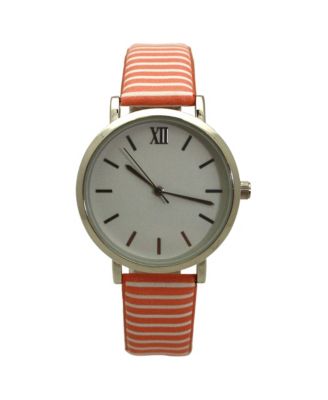 Orange Stripped Pastel Colors Faux Leather Women Watch