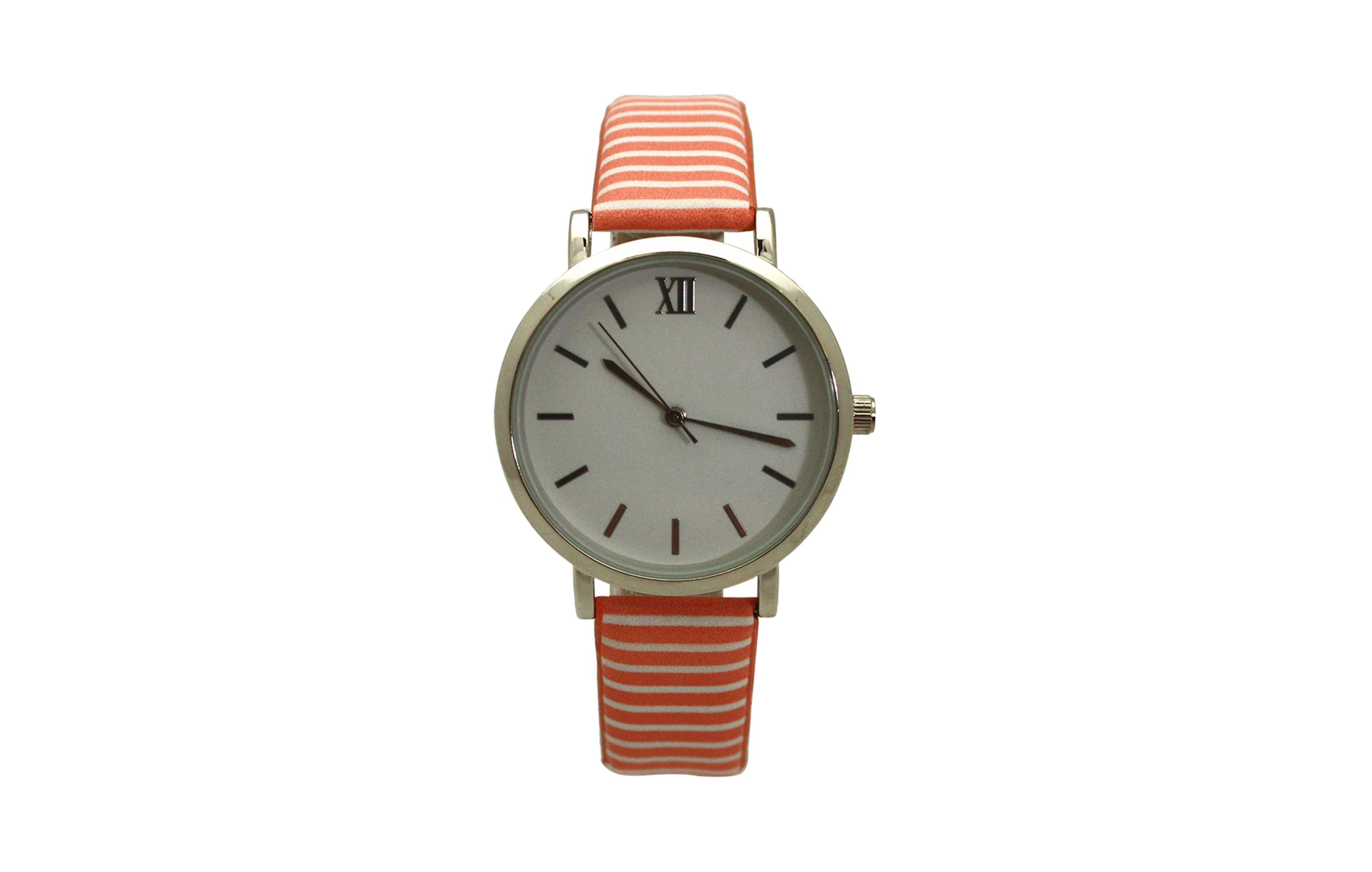 Olivia Pratt Orange Stripped Pastel Colors Faux Leather Women Watch