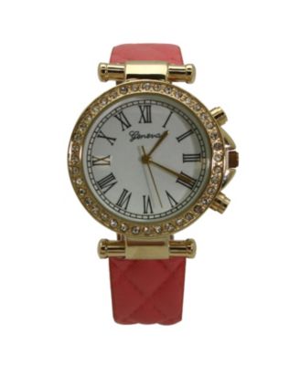 Hot Pink Quilted and Gold Detail Leather Strap Watch