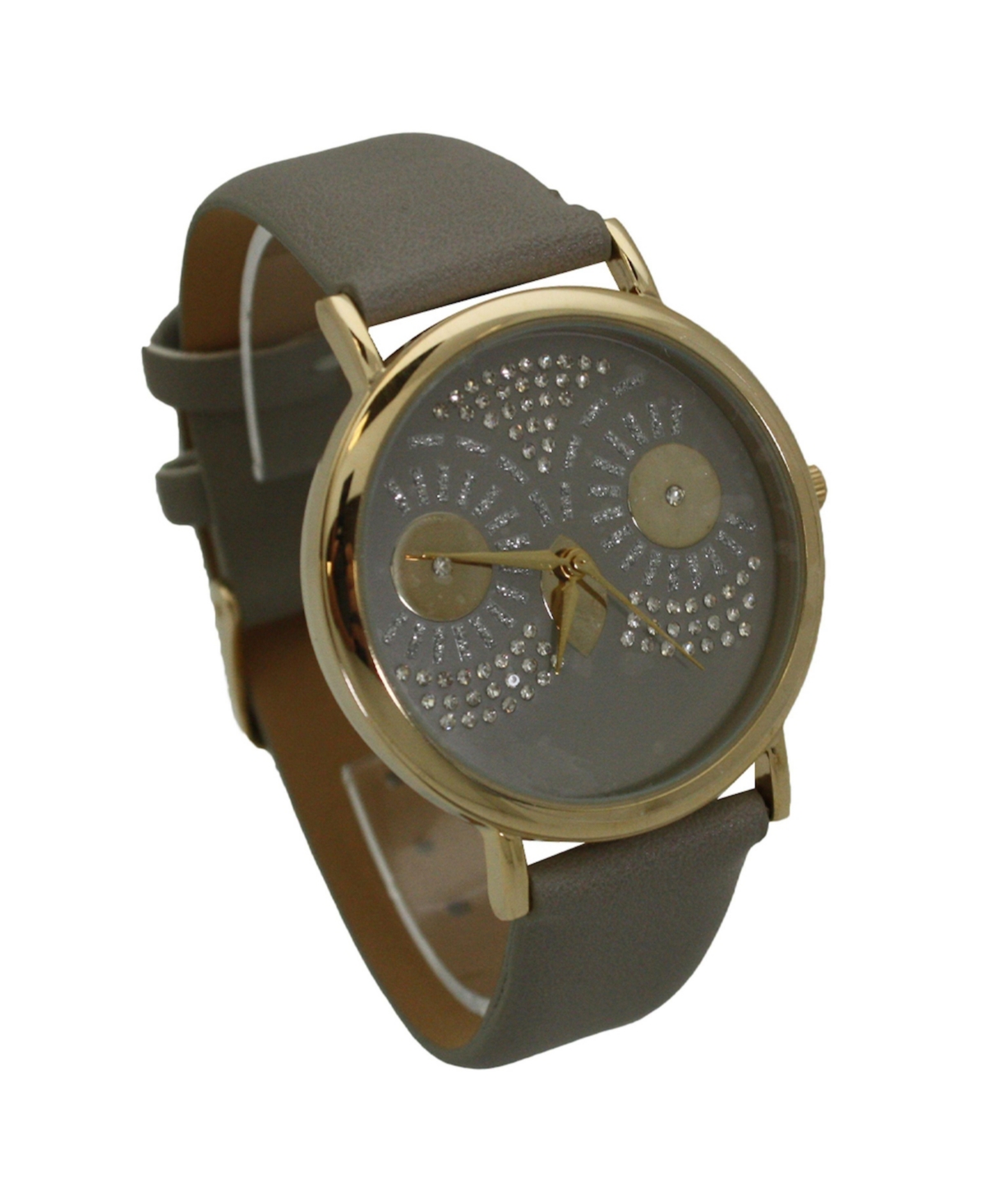 Gray Dazzling Owl Face Leather Strap Watch