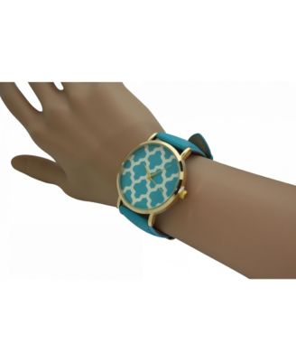 Turquoise Geometric Pattern Leather Strap Watch