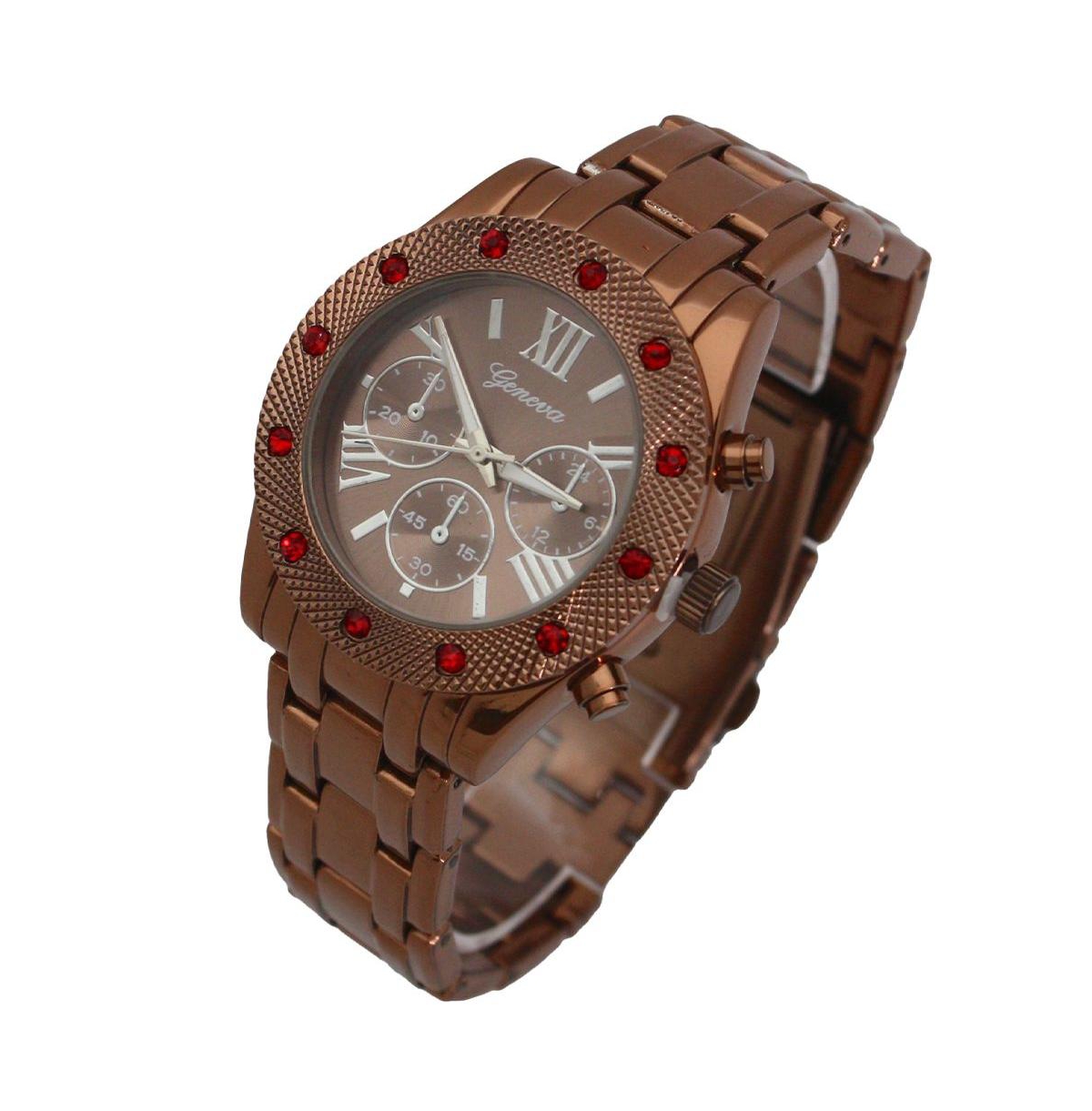 Olivia Pratt Brown Women's Red Rhinestone Detail Boyfriend Metal Watch