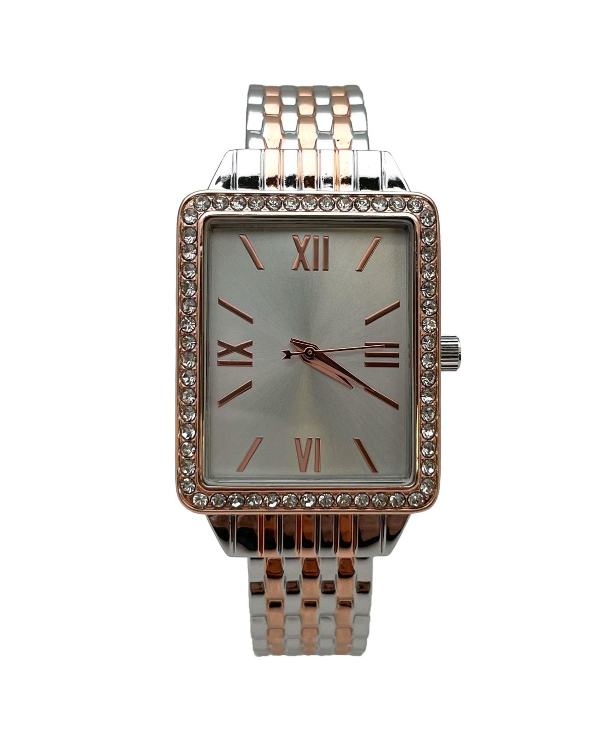 Olivia Pratt Two Tone Square Face with Rhinestones Bangle Women Watch