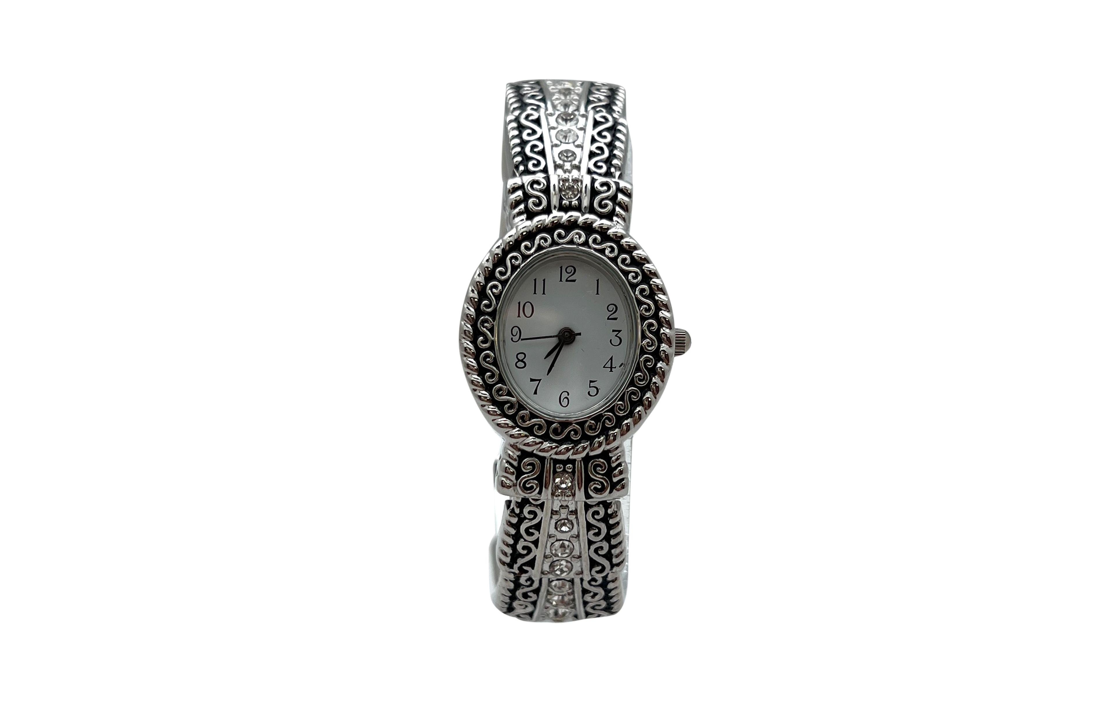 Olivia Pratt Silver New Elegant Textured Bangle Women Watch