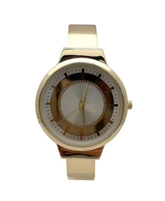 Metallic Colors Round Face Bangle Women Watch, Gold
