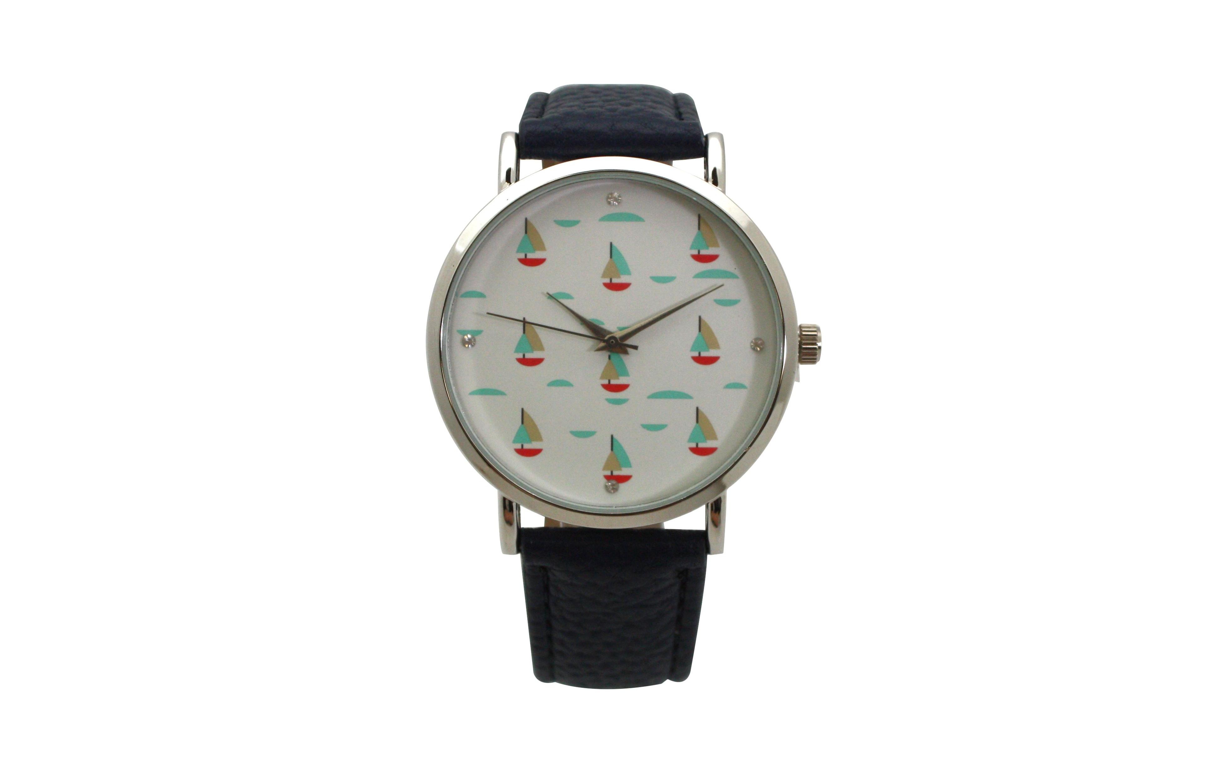 Oliva Pratt Navy Faux Leather Sailing Boats Dial Women Watch