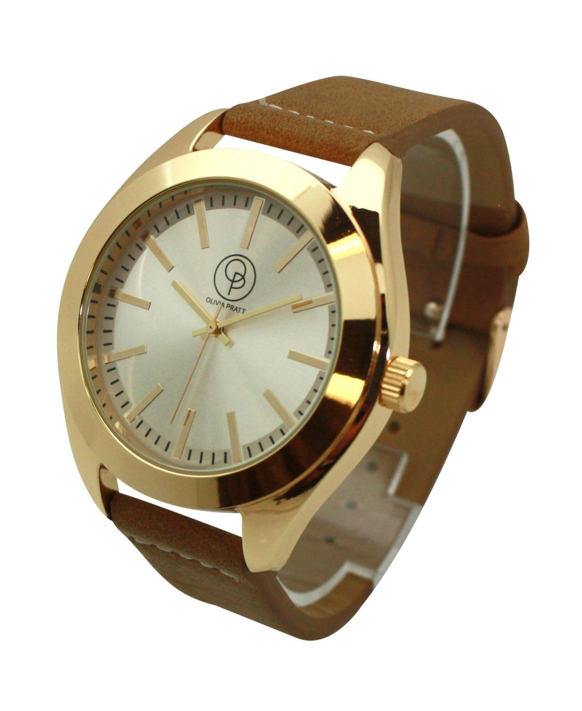 Olivia Pratt Tan Gold Minimalist Faux Leather Band Men Watch
