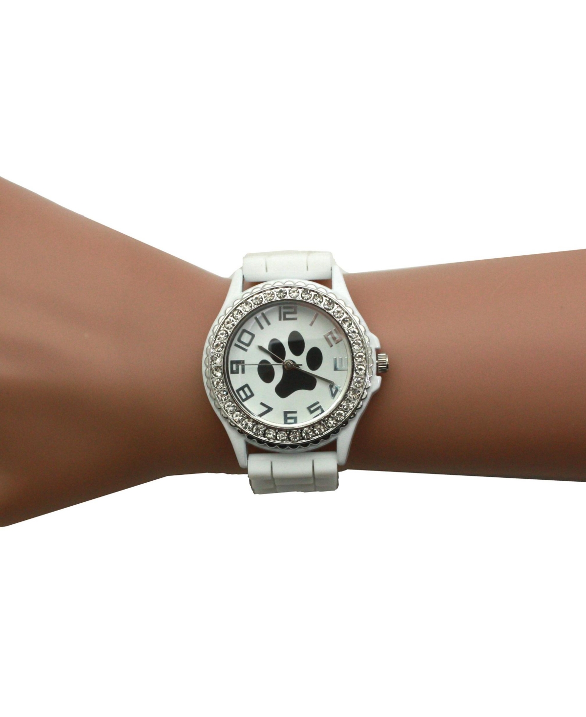 Olivia Pratt White Every Day Silicone Paw and Rhinestones Colorful Women Watch