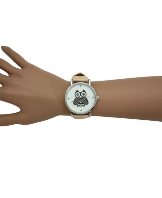 CREAM OWL LEATHER STRAP WATCH
