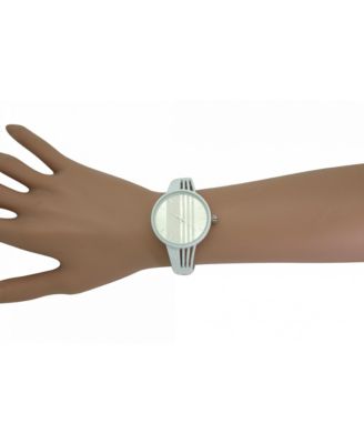White Modern Stripped Design Bangle Watch