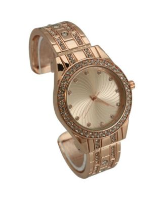 ROSE GOLD RHINESTONE SHINY BANGLE WATCH