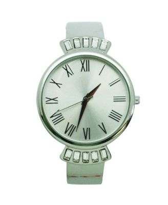 Elegant Emerald Rhinestone Solid Metal Bangle Watch