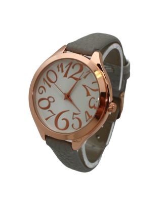 Grey Rose Artistic Numeral Leather Strap Watch