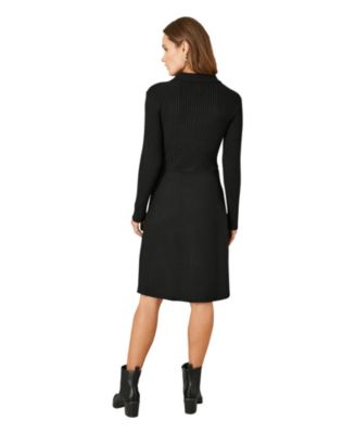 Women's Belted Rib Knit Midi Dress With Pockets