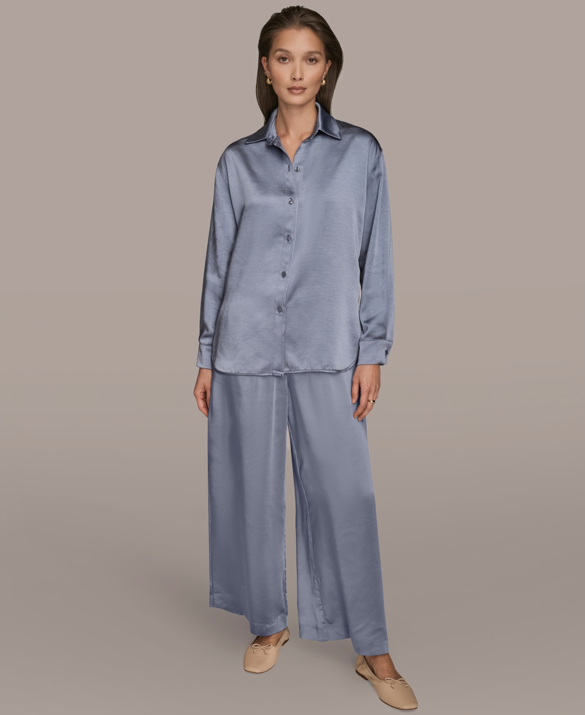 Donna Karan Weekend Women's Woven Button-down Shirt In Blue