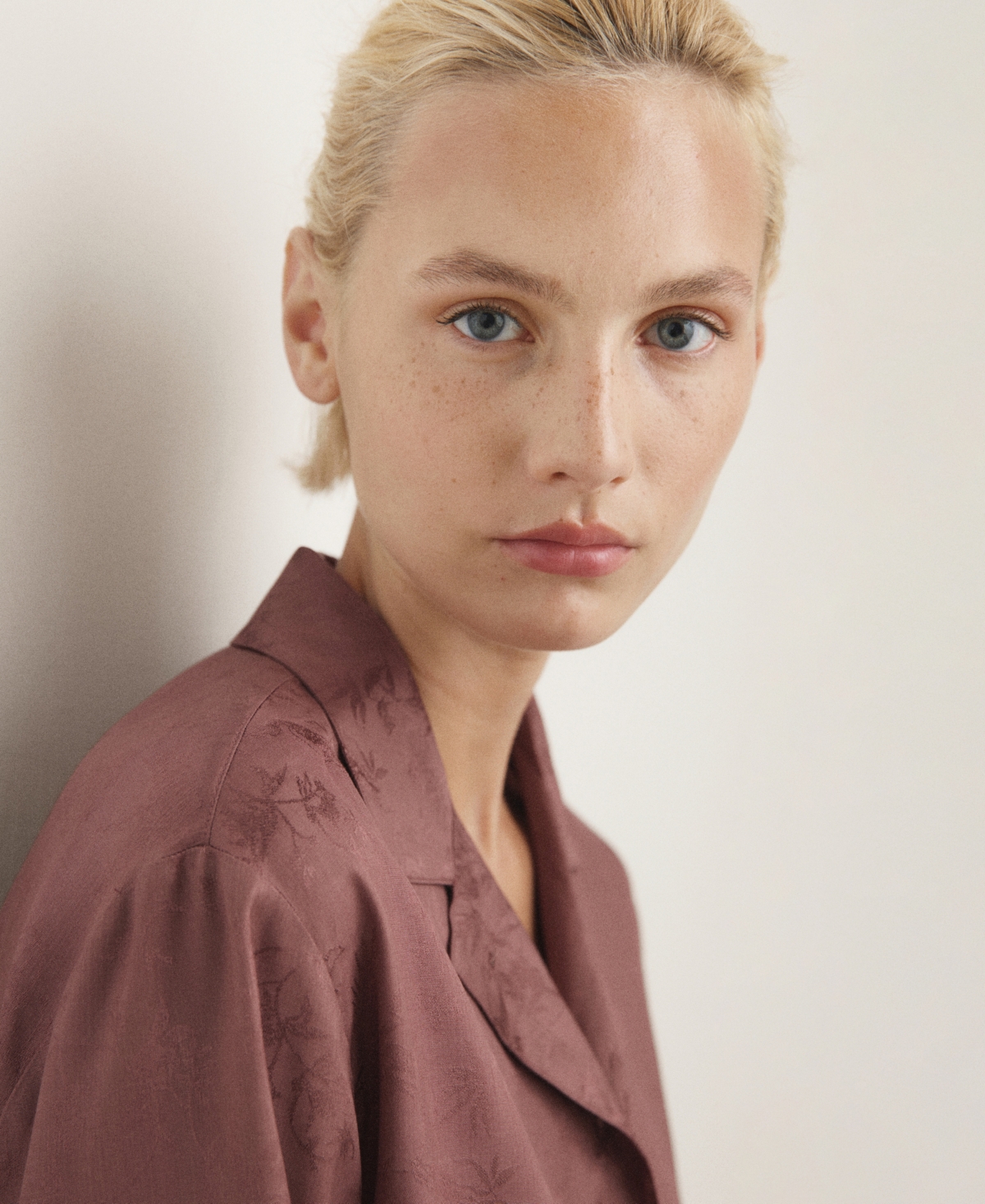 Mango Jacquard Satin Button-up Shirt In Brown