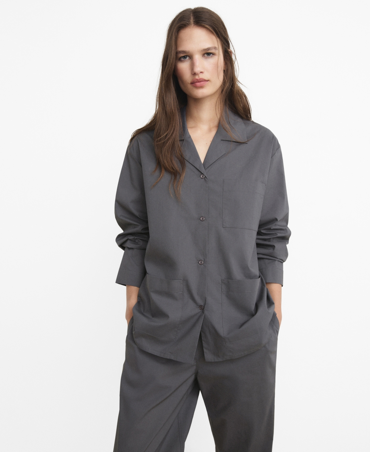 Mango Women's Poplin Pajama Shirt In Gray