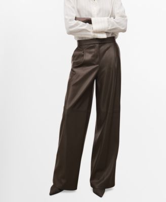 MANGO - Women's Leather-Effect Wide-Leg Pants