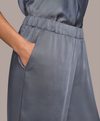 Women's Pull-On Satin Mid Rise Wide Leg Pants