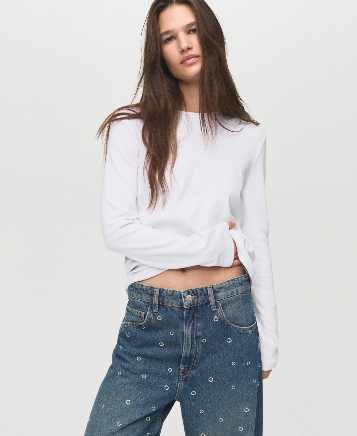 Mango Women's Eyelets Detail Balloon Jeans