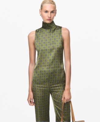 MANGO - Women's Geometric Print Satin Blouse