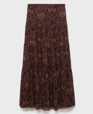 MANGO - Women's Paisley Pattern A-Line Skirt