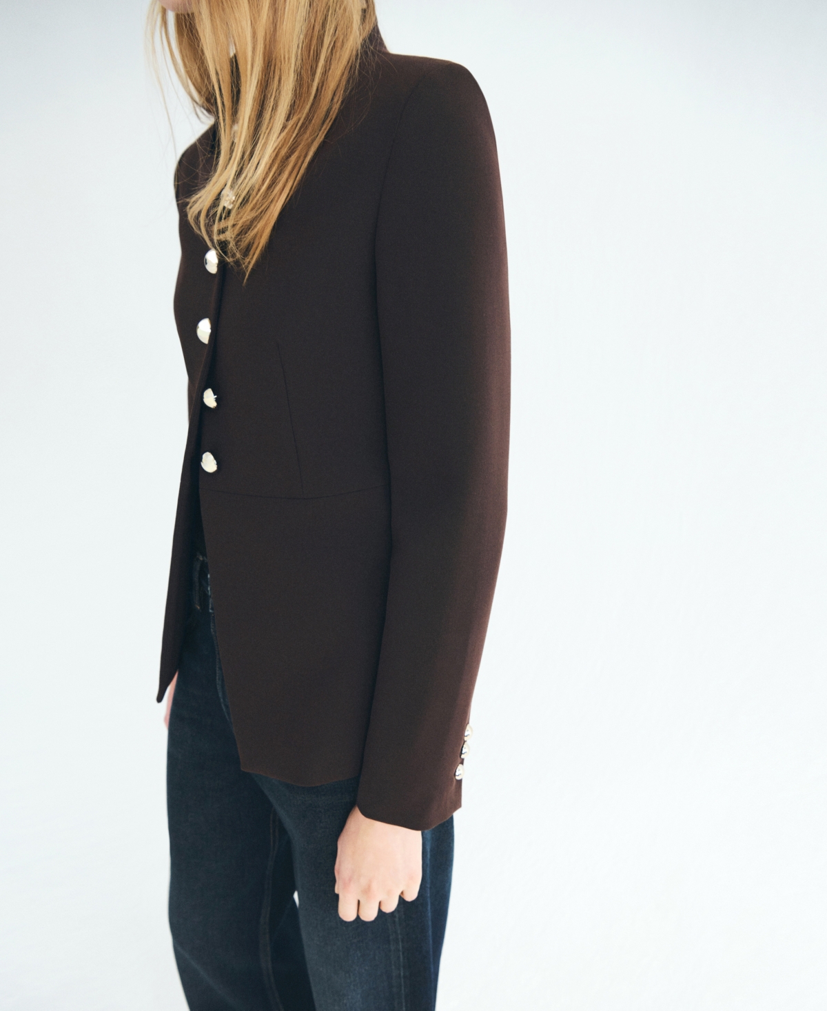 Mango Women's Jewel-button Strip Collar Jacket In Brown