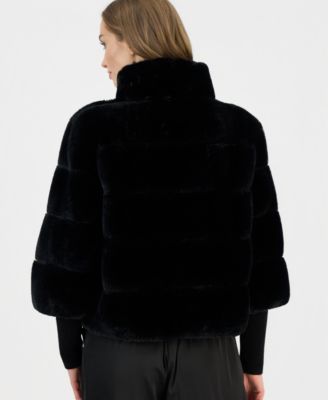 Women's Mock Neck Faux-Fur Jacket 