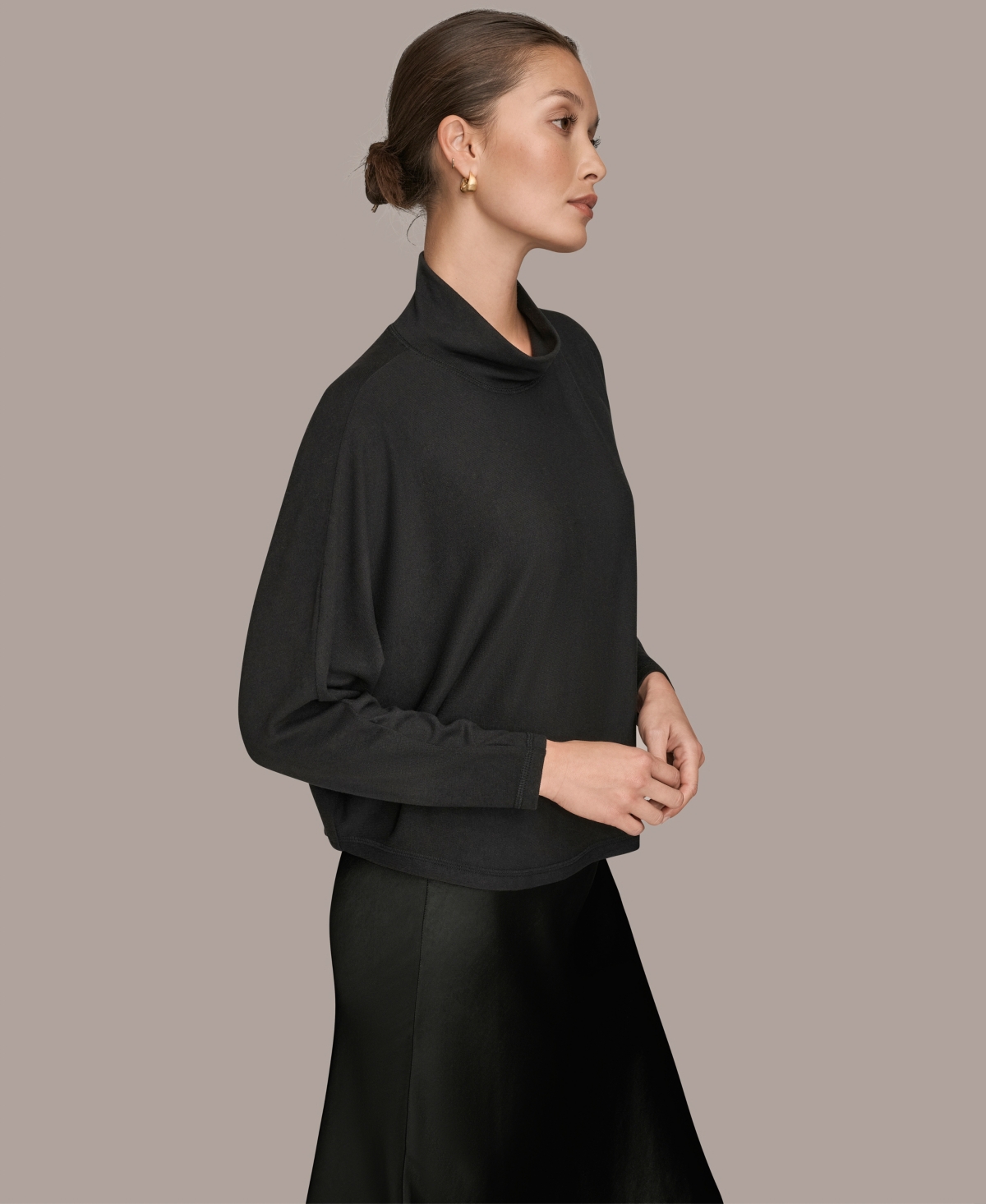 Donna Karan Weekend Women's Mock Neck Long Sleeve Top In Black