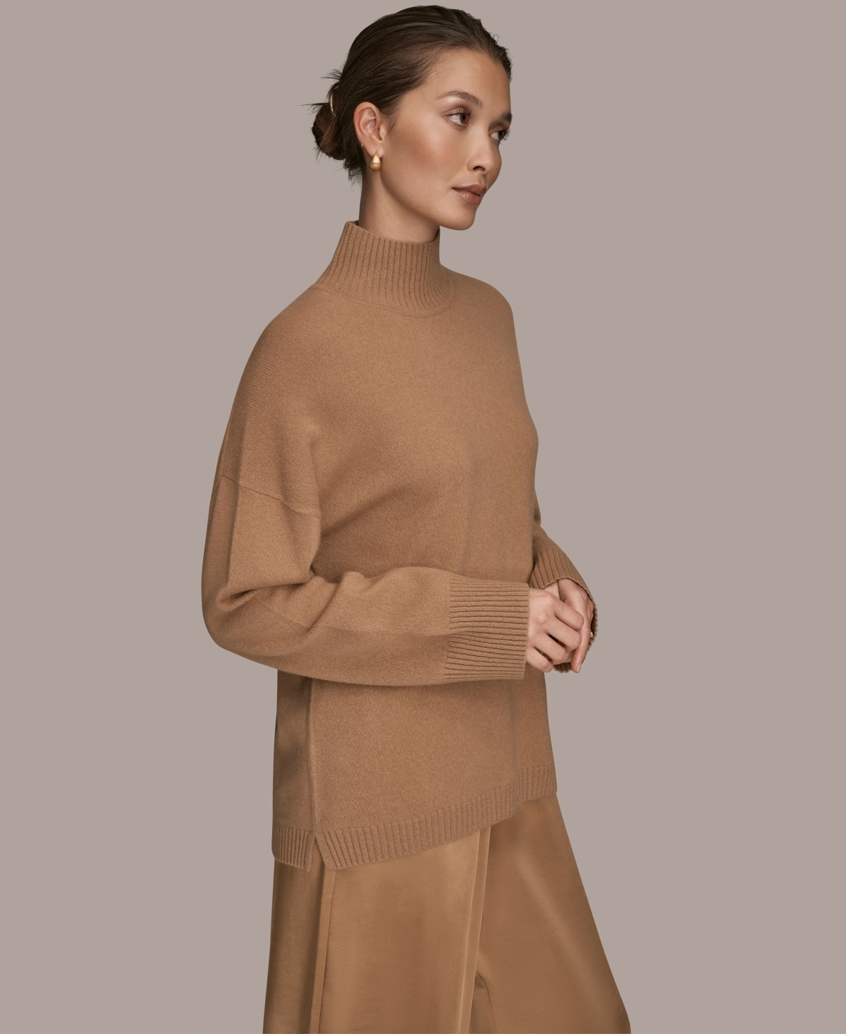 Donna Karan Weekend Women's Mock Neck Sweater In Brown